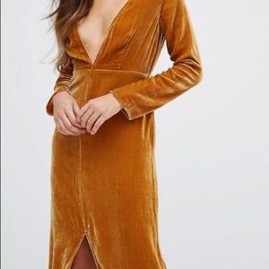 For Love & Lemons Velvet Mustard Dress